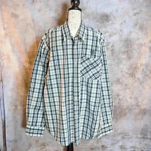Timberland Men's 3XL plaid blue/white/grey long sleeve button down shirt logo